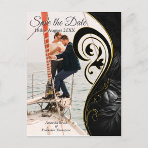 Carte Postale Faire-part Marbre blanc Black Modern Graphic Enregistrer les