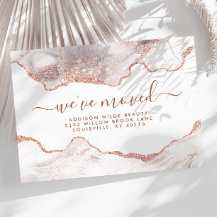 Carte Postale Faire-part Marbre blanc chic Agate Or rose Paillettes Mobile