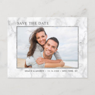 Carte Postale Faire-part Marbre blanc moderne Enregistrer la date