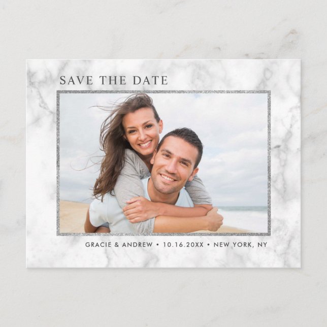 Carte Postale Faire-part Marbre blanc moderne Enregistrer la date (Devant)