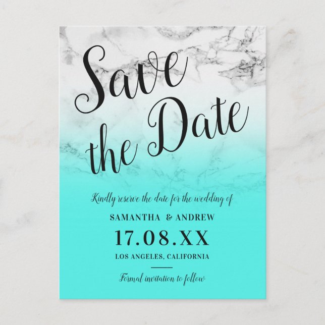 Carte Postale Faire-part marbre turquoise ombre mariage enregistrer la date (Devant)
