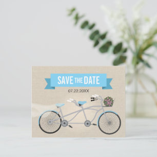 Carte Postale Faire-part Mariage à bicyclette en tandem Enregistrer la date