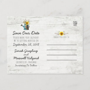 Carte Postale Faire-part Mariage à la Ferme Fleur de Tournesol et Bois Rust