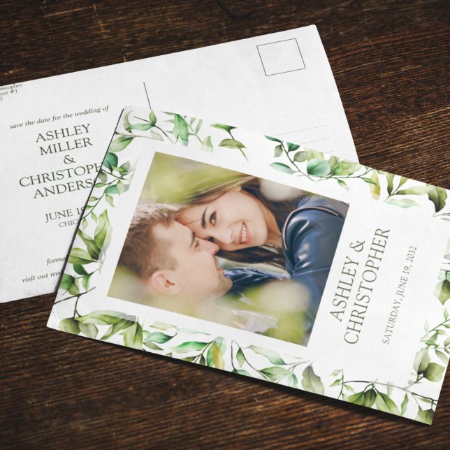 Carte Postale Faire-part Mariage à la frontière florale rustique classique (Créateur téléchargé)