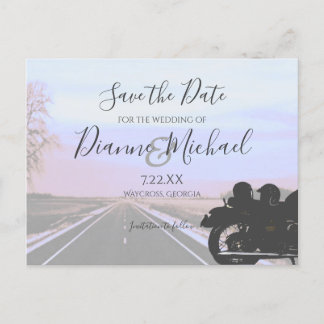 Carte Postale Faire-part Mariage à moto Rêves de la route ouverte