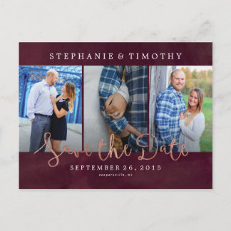 Carte Postale Faire-part Mariage à retenir - Vin Rouge et Or Rose