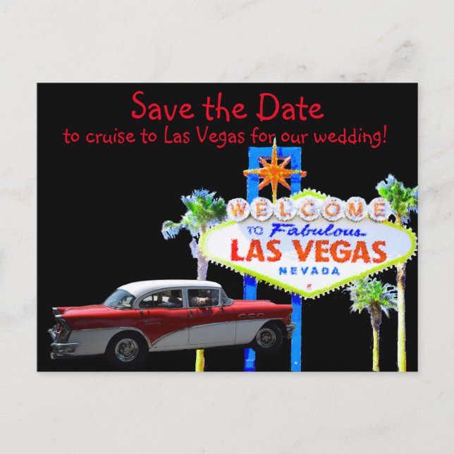 Carte Postale Faire-part Mariage Amusant à Las Vegas, Sauvegarder la Date (Devant)