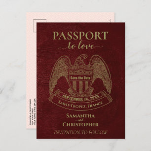 Carte Postale Faire-part Mariage amusant de Red Passport Enregistrer la dat
