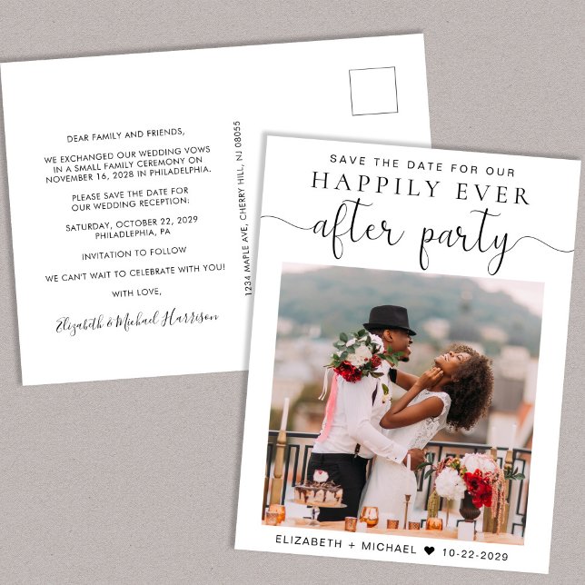 Carte Postale Faire-part Mariage après la réception de la photo du parti En (A stylish save the date announcement for a reception to celebrate your elopement or private wedding)