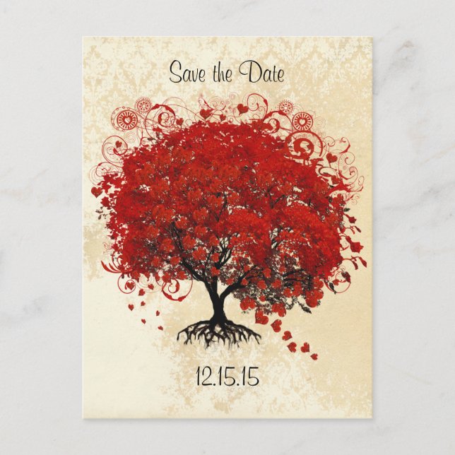 Carte Postale Faire-part Mariage Arbre Rouge Enregistrer La Date (Devant)