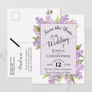 Carte Postale Faire-part Mariage aux Lilas Aquarelle Save the Date Lavande