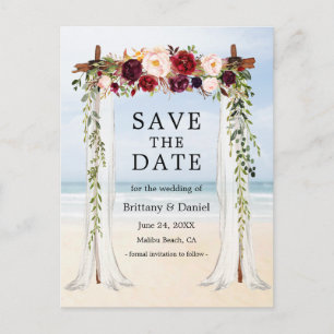 Carte Postale Faire-part Mariage Beach Canopy Aquarelle Bourgogne Floral