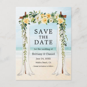 Carte Postale Faire-part Mariage Beach Canopy Aquarelle Jaune Floral