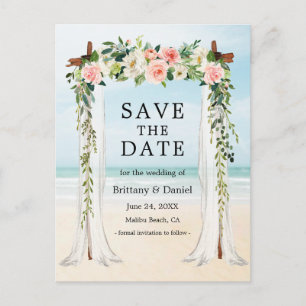 Carte Postale Faire-part Mariage Beach Canopy Aquarelle rose Blanc Floral