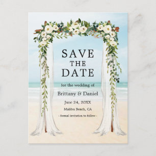 Carte Postale Faire-part Mariage Beach Canopy Aquarelle Vert Blanc Floral