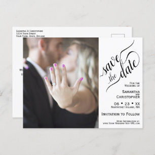 Carte Postale Faire-part Mariage blanc Enregistrer la date Photo & Calligra