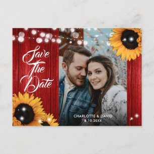 Carte Postale Faire-part Mariage Bois Rouge Tournesol Photo Enregistrer La