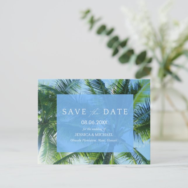 Carte Postale Faire-part Mariage budgétaire Tropical Palm Beach Enregistrer (Debout devant)