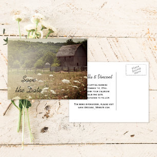 Carte Postale Faire-part Mariage campagnard de grange patiné Enregistrer la