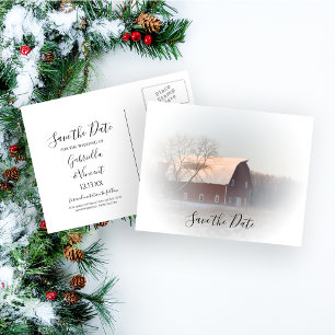 Carte Postale Faire-part Mariage campagnard d'hiver Snowy Barn Enregistrer 