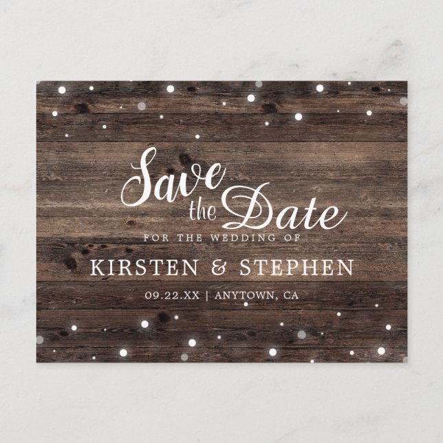 Carte Postale Faire-part Mariage campagnard en bois rustique Enregistrer la (Devant)