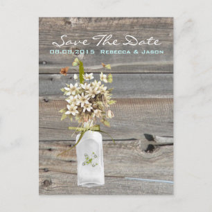 Carte Postale Faire-part mariage campagnard rustique grange bois fleur sauv