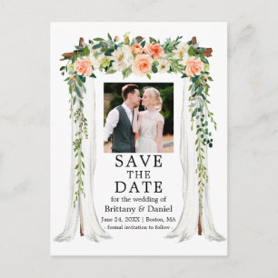 Carte Postale Faire-part Mariage Canopée Aquarelle Coral Blanc Floral Photo