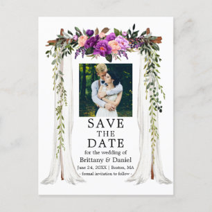 Carte Postale Faire-part Mariage Canopy aquarelle violet photo florale