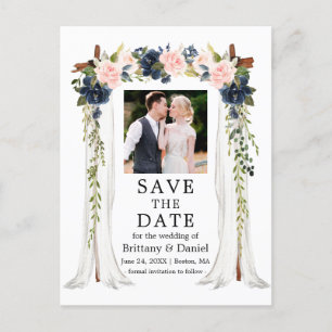 Carte Postale Faire-part Mariage Canopy rose Dusty bleu floral photo