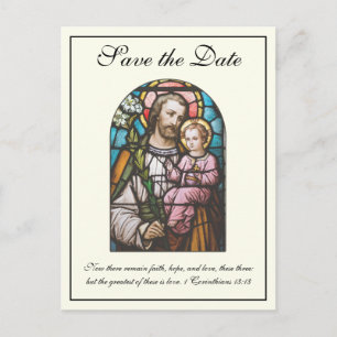 Carte Postale Faire-part Mariage catholique Saint-Joseph Sauvez la date
