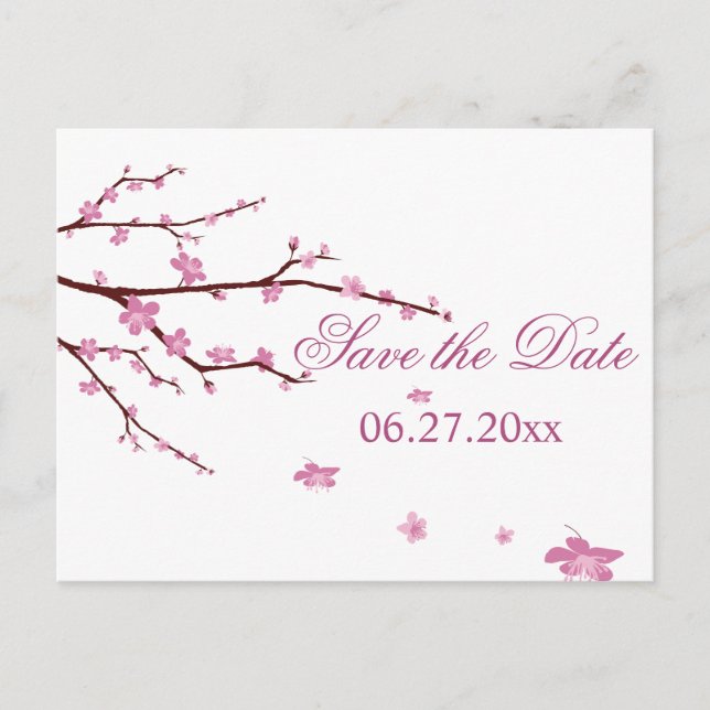 Carte Postale Faire-part Mariage Cerise Blossom Enregistrer Les Dates (Devant)