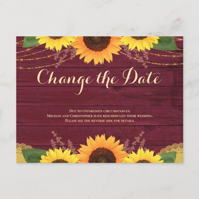 Carte Postale Faire-part Mariage Champêtre en Bourgogne avec Tournesol Repo (Devant)