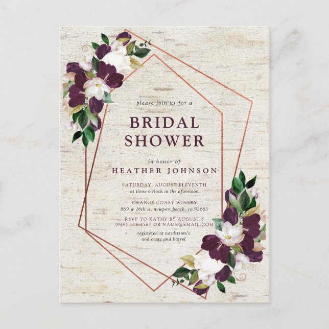 Carte Postale Faire-part Mariage champêtre en cuivre géométrique avec fleur (Devant)