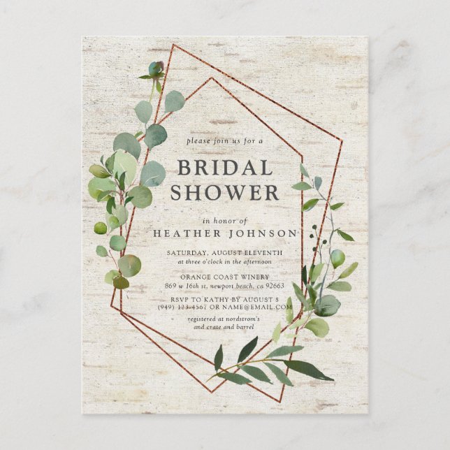 Carte Postale Faire-part Mariage champêtre en cuivre géométrique eucalyptus (Devant)