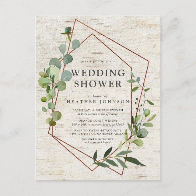 Carte Postale Faire-part Mariage champêtre en cuivre géométrique eucalyptus (Devant)
