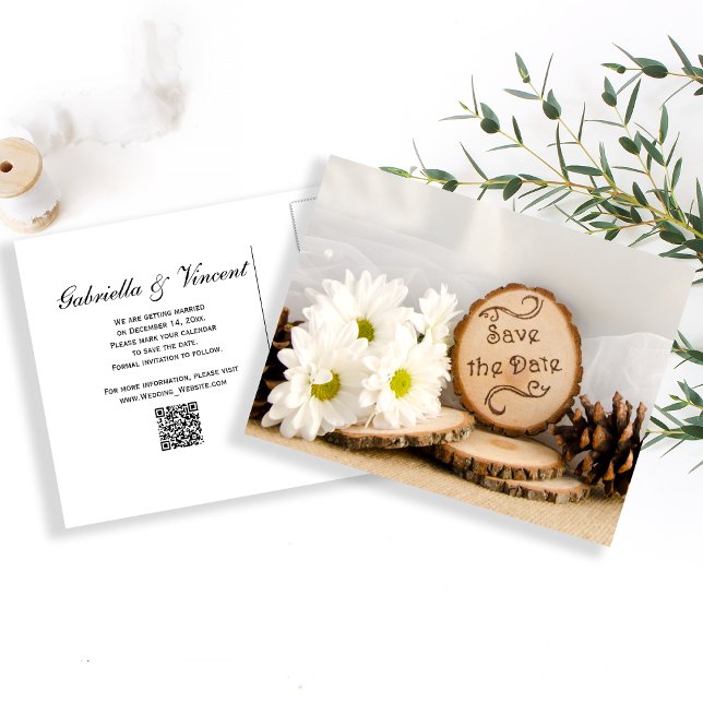 Carte Postale Faire-part Mariage Champêtre Fleur Blanche Marguerite "Save t (Créateur téléchargé)