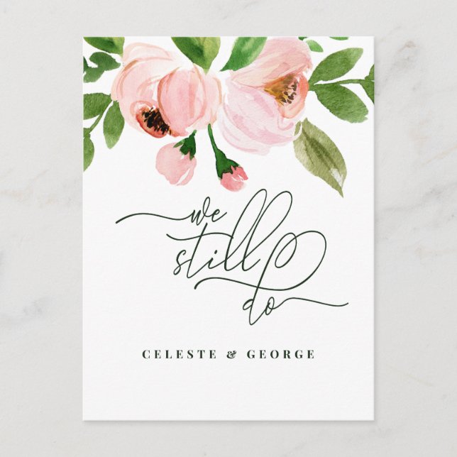 Carte Postale Faire-part Mariage changement de date floral aquarelle rose (Devant)