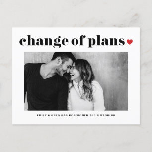 Carte Postale Faire-part Mariage Changement de Plans Moderne Red Heart