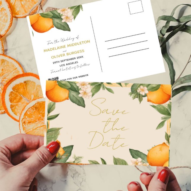 Carte Postale Faire-part Mariage Citrus Oranges Superposition Enregistrer l (Créateur téléchargé)