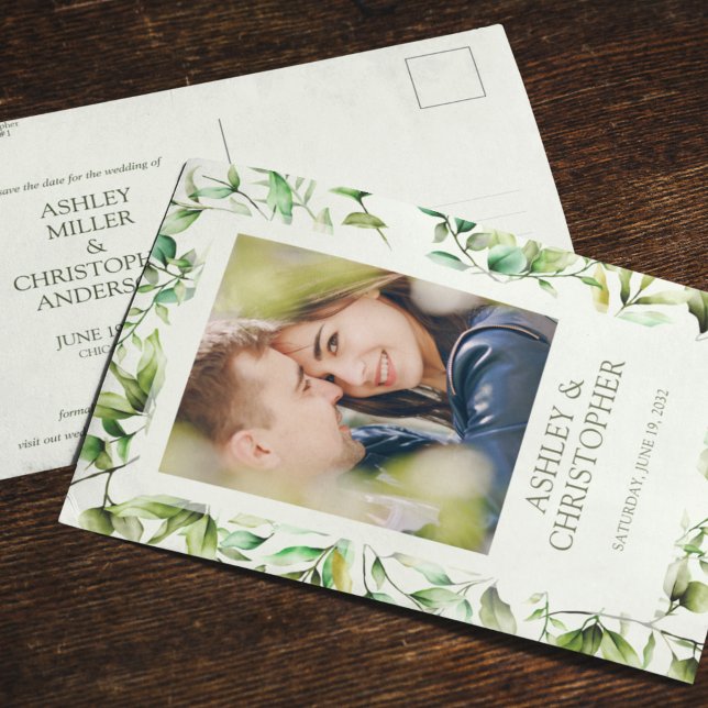 Carte Postale Faire-part Mariage Classiquement Élégant avec une Bordure Flo (Créateur téléchargé)