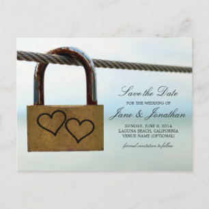 Carte Postale Faire-part Mariage Cœurs sous Clé Enregistrez la Date