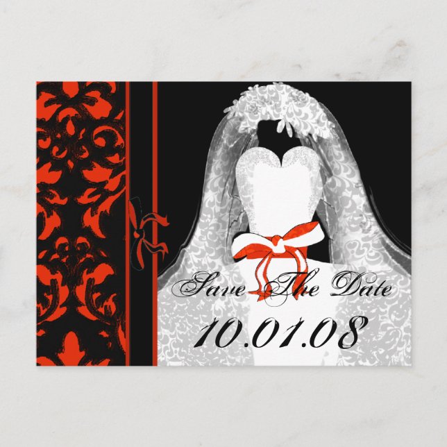 Carte Postale Faire-part Mariage damassé Enregistrer La Date (Devant)