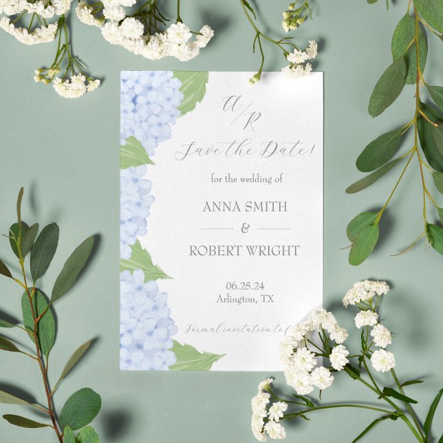 Carte Postale Faire-part Mariage d'aquarelle Blue Hydrangea avec code QR (Créateur téléchargé)