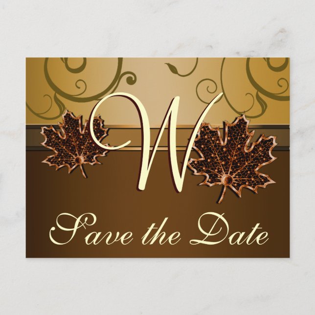 Carte Postale Faire-part Mariage de automne Brown Gold & Chocolat Enregistr (Devant)