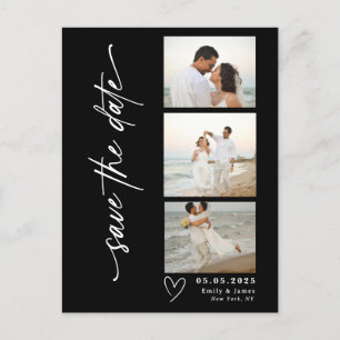 Carte Postale Faire-part Mariage de bande photo de script vertical classiqu