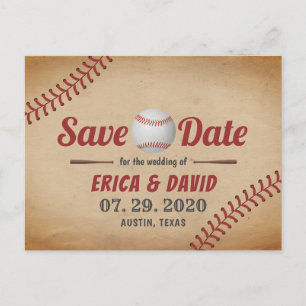 Carte Postale Faire-part Mariage de base-ball vintage Enregistrer la date