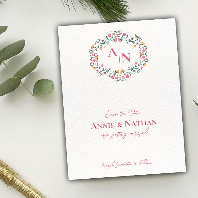 Carte Postale Faire-part Mariage de cadre de conception florale complexe Mo (Monogram Intricate Floral Design Frame Wedding Announcement Postcard)