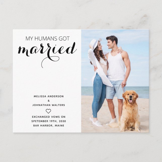 Carte Postale Faire-part Mariage de chien moderne Jeunes mariés Fuite amour (Devant)