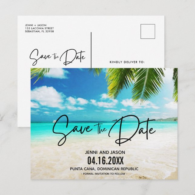Carte Postale Faire-part Mariage De Destination De Plage Sauvegardez La Dat (Devant / Derrière)