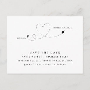 Carte Postale Faire-part Mariage de Destination Noir Enregistrer la Date